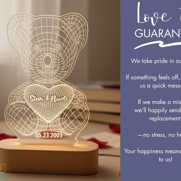 Custom 3D LED Name Light • Personalized Bear Valentine’s Gift for Her - Picture 6 of 8